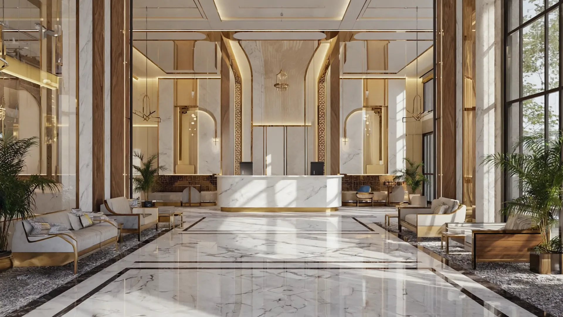 Modern medical facility reception area with contemporary Indian design elements