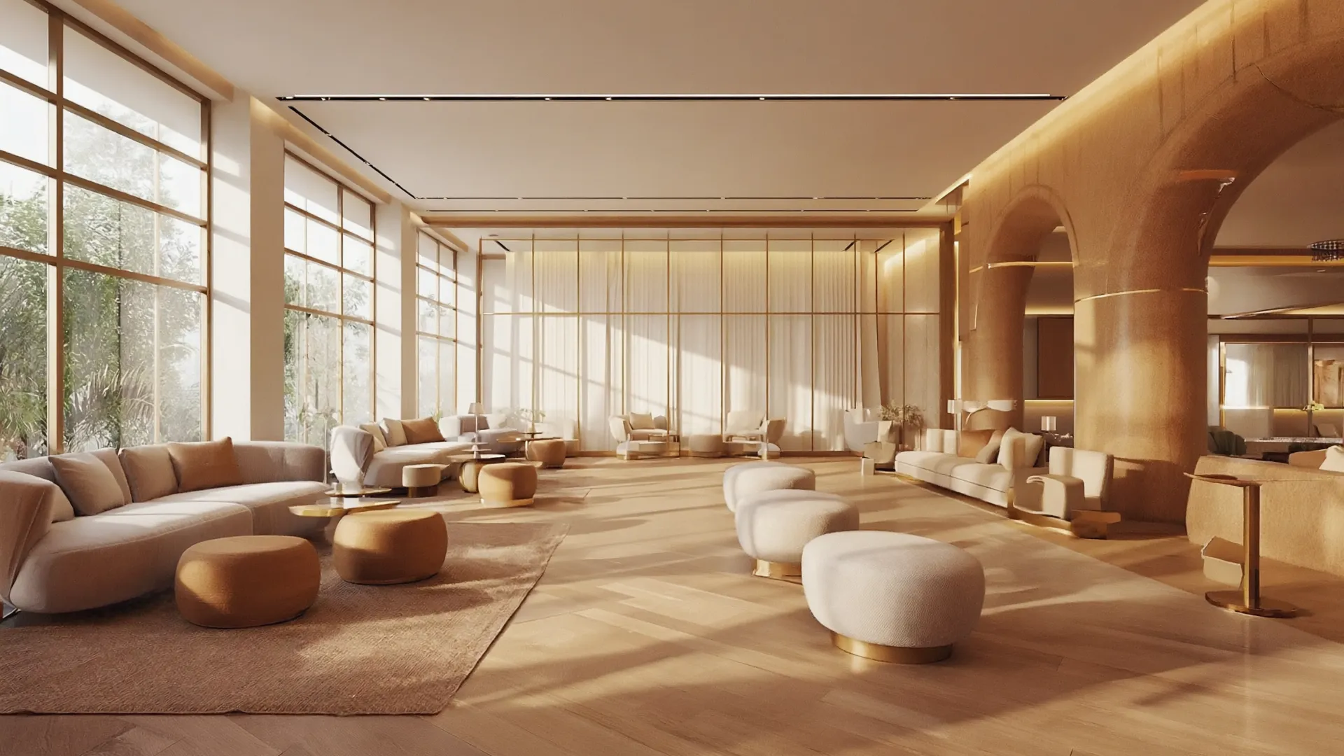 Modern wellness center reception with natural lighting and contemporary design